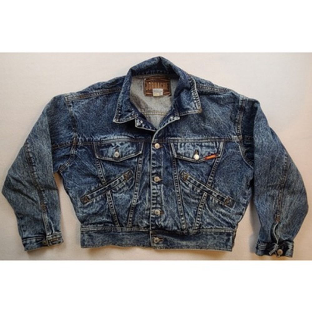 Vintage Jordache Basics Cropped Acid Wash Denim Trucker Jacket Blue Medium 90s
